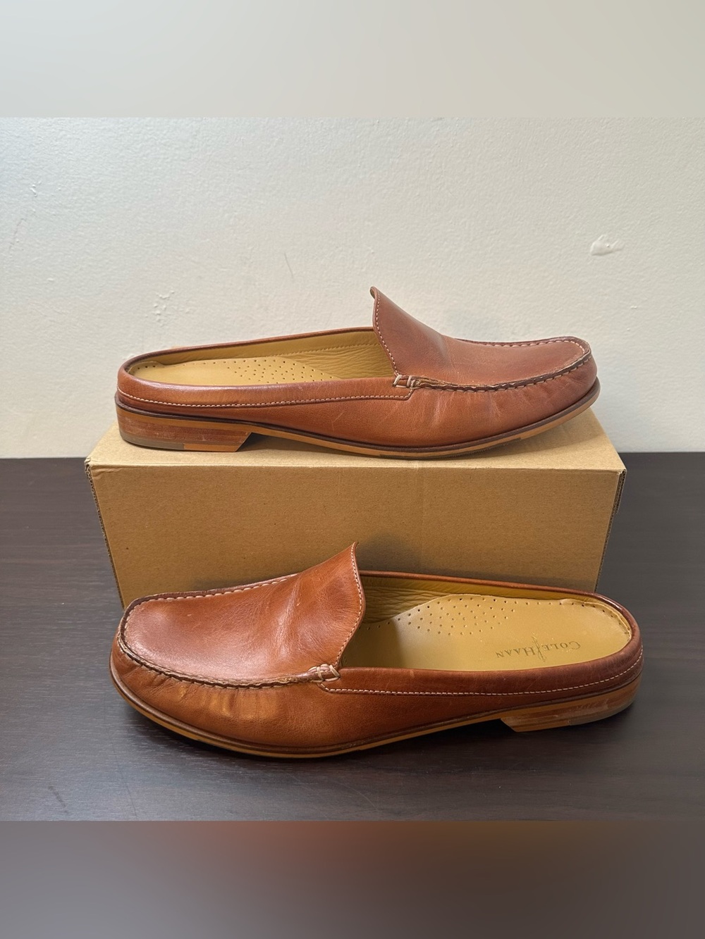 Cole Haan Brown Leather Ryan Mule Loafers, Size 11, Slip-On Flat Shoes, Preppy - Picture 5 of 16